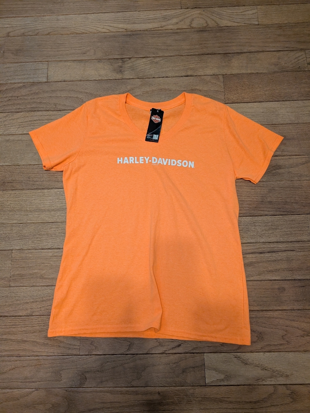 Nwt Women's Harley-Davidson Bright Orange Logo V-Neck Tee Size Large
